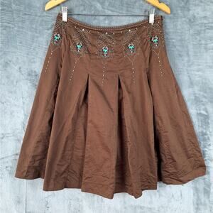 Womens Skirt 8 Brown Cottagecore Boho Beaded Folk Country Western Rodeo Festival